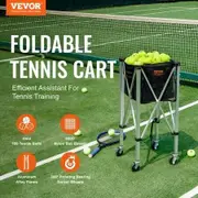 Foldable Tennis Ball Hopper Holds 180 Tennis Balls Lightweight Aluminum Alloy Tennis Ball Basket Cart with Wheels Removable Bag Carry Bag Portable Sports