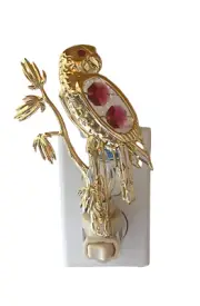 Night Light- PARROT IN TREE 24K gold plated -red crystals- red crystal eye