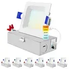 Luxrite 3 Inch Slim Square LED Recessed Light 8W 5CCT 2700K-5000K 540LM 6-Pack