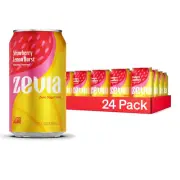 Zevia Zero Sugar Soda, Strawberry Lemon Burst, 12 Oz Cans (24-Pack) – Naturally