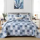 Checked Patchwork Bedspread Quilted Coverlet Set Queen King Size Bed Pillowcases