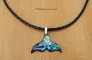 Paua Shell Whale Tail Black Braided Leather Necklace
