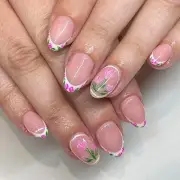 French Tip Press on Nails Pink Flower False Nails Artificial Acrylic Tulip