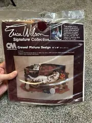 Vintage Erica Wilson Crewel Picture Design Columbia-Minerva Kitty Cat Kitten