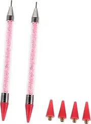 CALLARON 2pcs Dual Ended Nail Tools with Extra Wax Heads Precision Rhinestone Applicator Dotting Tool for Nail Art Includes Storage Case for Easy Organization