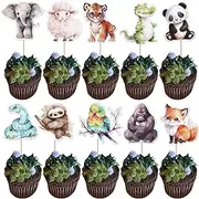 Rsstarxi 40 Pack Jungle Animals Theme Cupcake Toppers Orangutan Koala Crocodile Tiger Fox Cupcake Picks Elephant Panda Sheep Snake Cake Decorations for Baby Shower Wedding Birthday Party Supplies