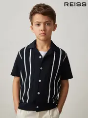 Reiss Navy/White Chaplin 9-13 yrs Stripe Cuban Collar Shirt (AP0305) | $70