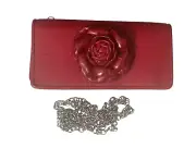 Brighton Rockmore Rosie Wallet-red-rose flower -crossbody silver chain leather