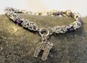 Handmade Cat Lover Chainmaille Byzantine Bracelet with Purple EPDM Made in USA