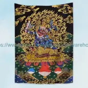 Dharmaraja Yama with Yami Tibetan thangka tapestry cloth poster wall art