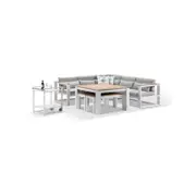 Balmoral Outdoor Aluminium Lounge And Dining Setting With Bar Cart - White Frame Light Cushions