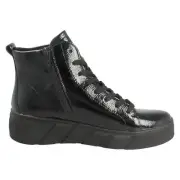 RIEKER W0561-01 BLACK PATENT CHUNKY SOLE ANKLE BOOTS