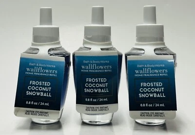3 Bath & Body Works FROSTED COCONUT SNOWBALL Wallflower Refill Bulbs (0.8 fl oz)