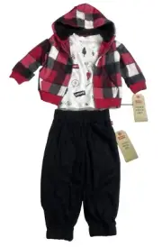 Levi’s Baby 12M 3-Piece Soft Fleece Outfit/Set Plaid Jacket Shirt & Pants NWT