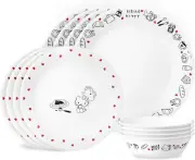 Corelle Vitrelle Hello Kitty 12-PC Dinnerware Set, Service for 3, Triple Layered