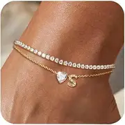 [ABDOT] Gold Initial Ankle Bracelets for Women Waterproof 14K Gold Filled Layered Anklets for Women Non Tarnish Women's Anklets Adjustable Letter Anklets for Women Large Ankle Summer Beach Foot Jewelry