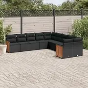 10 Piece Garden Sofa Set with Cushions Black Poly Rattan Patio Bar Sets