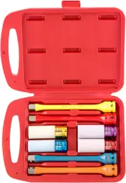 02453A Torque Limiting Extension Bar and Deep Impact Metric Socket Set, 1/2" Crm
