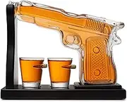 Krown Kitchen Pistol Gun Whiskey Decanter Bottle with Bullet Shot Glasses. Liquor Decanter Set for Vodka, Scotch, Bourbon Pistol with Shot Glass