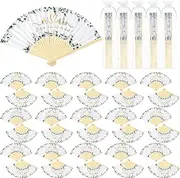 Namalu Pack of 30 Wedding Hand Fans Guest Wedding White Paper Fan Eucalyptus Foldable Pocket Fan with Organza Bag Bamboo Folding Fan for Wedding Guests Summer Birthday Party