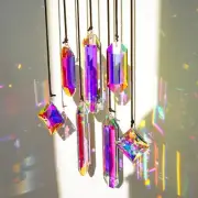 Set 7 Crystal Sun Catcher Prisms, AB Colored Suncatcher Crystals Window Indoo...