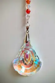 Crystal faceted prism 63 AB sun catche with clasp and 4"chakra Swarovski beads