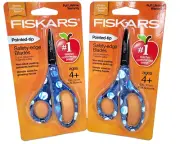 TWO (2) Pairs Kids Safety Scissors Fiskars Safety Pointed Tip 5" Sized for Kids