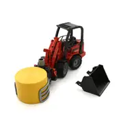 Bruder Licensed 1:16 Scale Schaffer Compact Loader 2630 W Bale Gripper & Bale Model Black Red