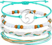 [Generic] Braided Ankle Bracelets, Set Trendy Boho Shell Adjustable Bracelets - Wax-Coated Handmade Friendship Bracelet, Bracelets Anklets Jewelry for Women Teen Girls
