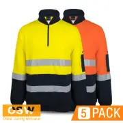5 x UNISEX Mens Ladies Hi Vis (Day + Night) 100% Cotton Pullover 1/2 Zip Fleece