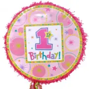 GIRLS 1st Birthday Pull String Pinata - Birthday Party Supplies
