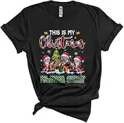 [Generic] This is My Christmas Pajama Shirt, Cute Plaid Three Santa Playing Harp, Harp Player Group Unisex T-Shirt