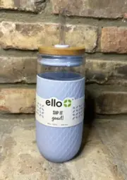ELLO Devon Glass Tumbler with Lid & Straw ~Light Blue~ NEW