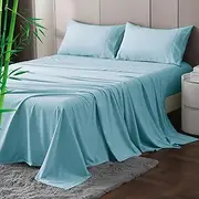 Hotel Bamboo Cooling Sheet Set 4 Pieces-Ultra Soft 2000TC Breathable Bed Sheets Set with 37 Centimetre Deep Pocket-Cooling Sheets for Hot Sleepers,Sky Blue,Super King Size