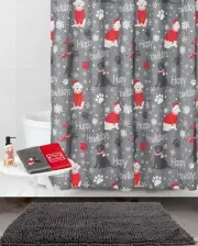 NEW Happy Howlidays Dogs 17 Pc Bath Set w/ shower curtain hooks mat towels pump