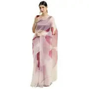 New Womanista Women's Crepe Saree with Blouse Piece (Off White & Pink Onesize)
