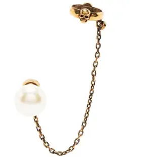 【Alexander McQueen】麥昆時尚個性骷髏飾珍珠耳扣耳環(金)