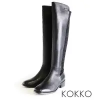 在飛比找Yahoo奇摩購物中心優惠-KOKKO顯瘦個性百搭圓頭拼接麂皮長靴黑色