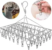 Stainless Steel Sock Drying Rack, Round Hanging Drying Rack with 50 Clips, Drying Rack, Laundry Accessories, Swivel Hook, Wind-Proof Clothes Hanger Rack for Socks, Underwear, Shoe, Clothes Gloves