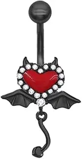 [Niaspi] 14G CZ Devil Heart Belly Button Rings for Women 316L Stainless Steel Bat Dangle Belly Rings Navel Curved Barbell Studs Dainty Belly Piercing Jewelry 3/8 Inch