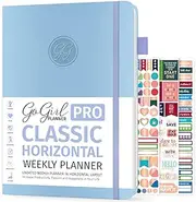 GoGirl Planner PRO - Undated Horizontal Layout Weekly Planner and Organizer + Budgeting and Expense Tracking Pages, Goals Journal & Agenda, 7" x 10" Hardcover, Lasts 1 Year - Periwinkle
