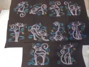 "SASSY CATS" Embroidered Quilt Blocks, set of 10 on 9-inch cotton, 6" designs