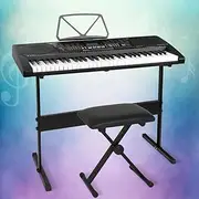ALPHA 61 Keys Electronic Piano Keyboard Portable Digital Keyboard with Audio Input, Microphone Input, Headphone Output, Tones Rhythms LED Electric Holder Music Stand Adaptor Power Black