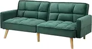 OIKITURE 3-Seater Sofa Bed with Adjustable Backrest, Velvet Recliner Lounge Couch with Armrest Storage and Thick Seat Cushion, Sofa for Living Room, Bedroom, Green, 188cm x 82cm x 77cm