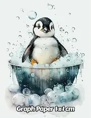 Watercolor Penguin Graph Paper 1x1 cm: 1cm Squared Grid Paper | Gift For People Who Love Birds, Marine Life Lovers | For Back To School, Office, Work | 8.5 x 11 Inches | 111 Pages | v2