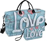 [ZRYSMY] Love Rustic Board Duffel Bag for Traveling, Travel Bag Gym Bag, with Multiple Interior Pockets Shoulder Weekender Bag for Women Men with Toiletry Bag 20.5L x 1.9W x 13.8H, Multi-Colored, one