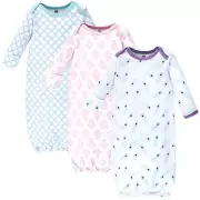Hudson Baby Cotton Long-Sleeve Gowns 3pk, Peacock Feathers, 0-6 Months