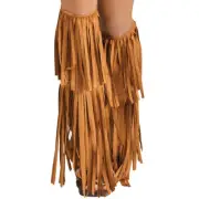 A713 1970s Hippy Hippie Fringe Brown Indian Viking Cowgirl Boot Top Shoe Covers