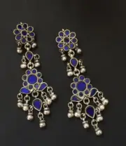 Antique Stud earrings, 925 solid silver earrings, Blue Color Glass Stone earring