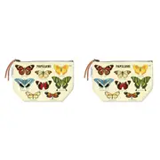 2x Cavallini Cotton Hand Carry Zipped Pouch Handy Organiser Butterflies 22x15cm